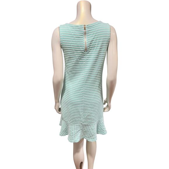 Sail to Sable Size S Aqua White Striped Ruffle Hem Shift Dress - Picture 3 of 9